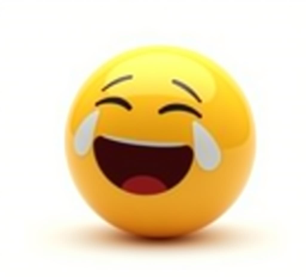  3d emoticon, emoji or smiley laughing till cry or rolling on the floor yellow ball isolated with white highlights,