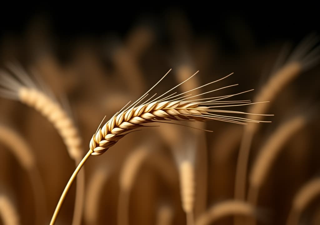  close up of barley on black with blurry grain in foreground