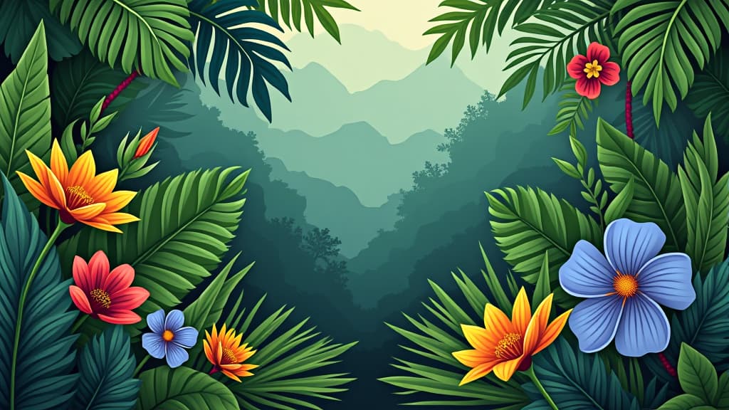  notanical herbal exotic tropical plants herbs flowers botanical foliage background nature jungle lanfscape. graphic art