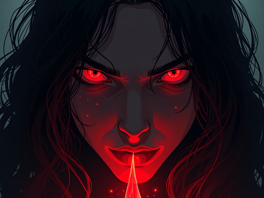  eyes gleaming with piercing clarity, cutting through darkness, surrounding air of unveiling secrets. the style is digital art illustration / modern comic book / graphic dark novel fantasy and mysterious occult, symbolic, moody lighting, esoteric vibe,high detail on character design. for the color scheme emphasize blacks and reds.