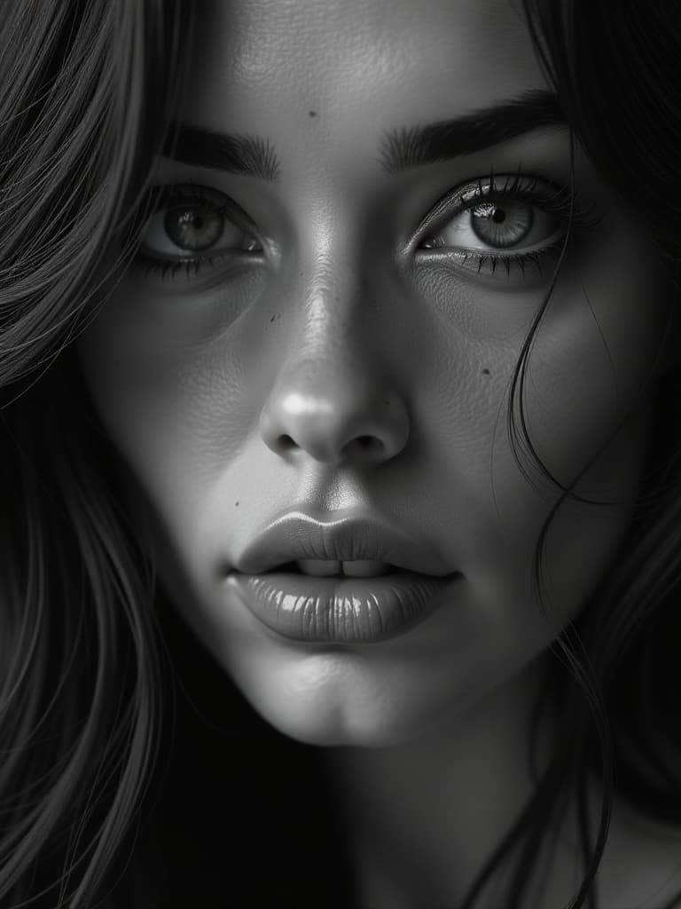  hyperrealistic art photorealism , professional photography, super detail, photo of european woman, ((black stockings)), black and white balayage hair, dark lips, huge eyelashes, dark shadows, pale skin, same eyes, perfect eyes, perfect body, perfect legs, full size . extremely high resolution details, photographic, realism pushed to extreme, fine texture, incredibly lifelike