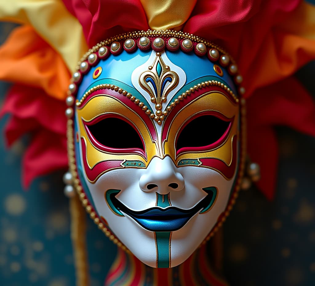  bright multicolored carnival mask, festival and entertainment concept, space for text