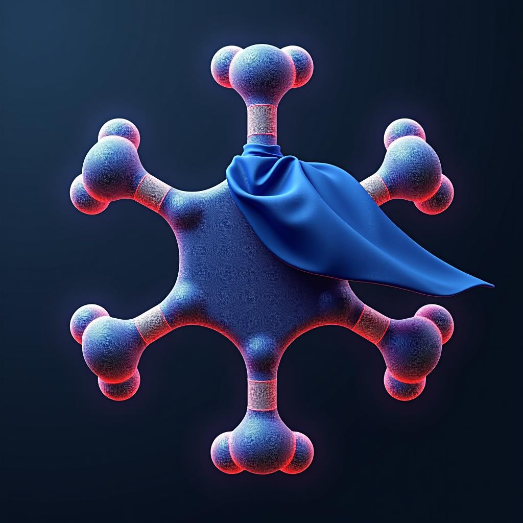  make a surperheo for the bio molecule, carbohydrate, use the hexagon symbol for his main symbol, his powers are energy provider and has strength and make it blue and have a cape. photo realistic, highly intricate and detailed, masterpiece, ultra high res,photography,8k resolution