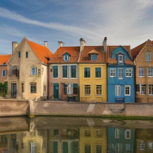 Houses surrounding by the moat in Van Gogh style