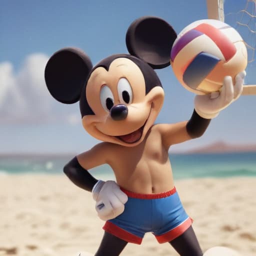 Mickey Mouse in Swimsuit playing volleyball