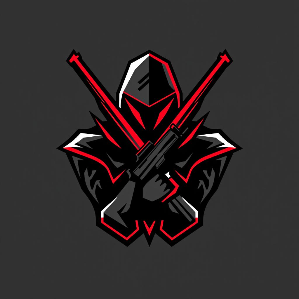  design a logo, esports logo, guns theme, black and red color