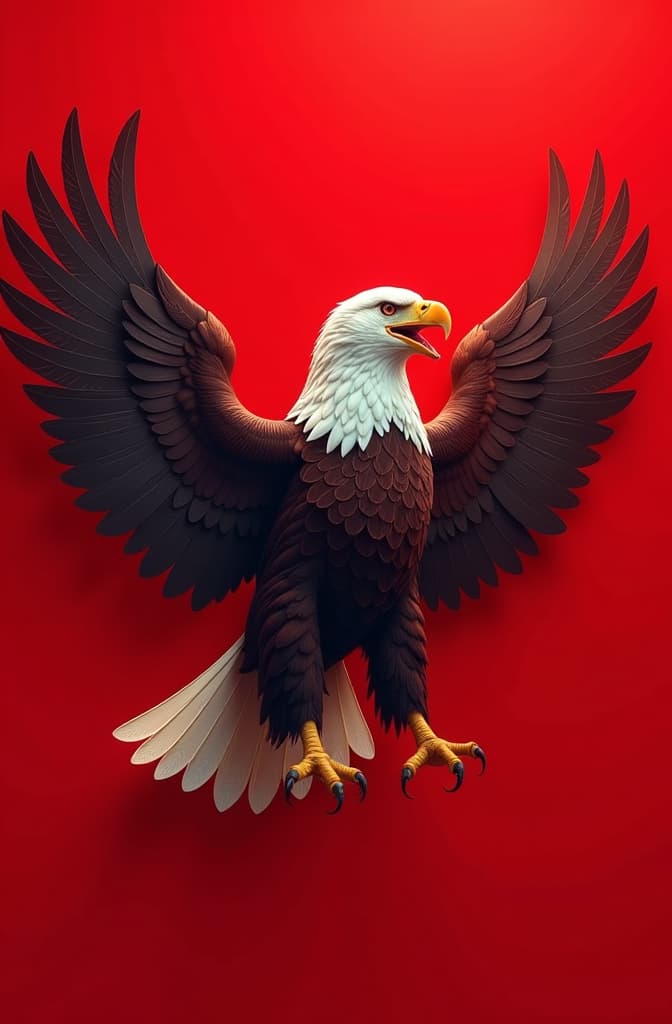  a logo design with a large eagle with its wings flapping. the eagle with the flag of canada and germany has its mouth open and is roaring. the background is a bright red color. the design is meant to convey power and strength it has to represent the friendship between canada and germany hyperrealistic, full body, detailed clothing, highly detailed, cinematic lighting, stunningly beautiful, intricate, sharp focus, f/1. 8, 85mm, (centered image composition), (professionally color graded), ((bright soft diffused light)), volumetric fog, trending on instagram, trending on tumblr, HDR 4K, 8K