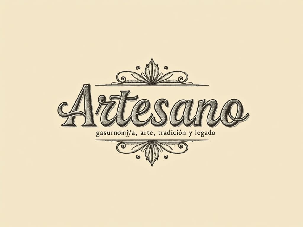  design a logo, in a pencil style. nombré de la marca “artesano” fondo con tonos claros, diseño elegante y simple con elementos de repostería, rodillo , with the text 'gastronomía, arte, tradición y legado'.