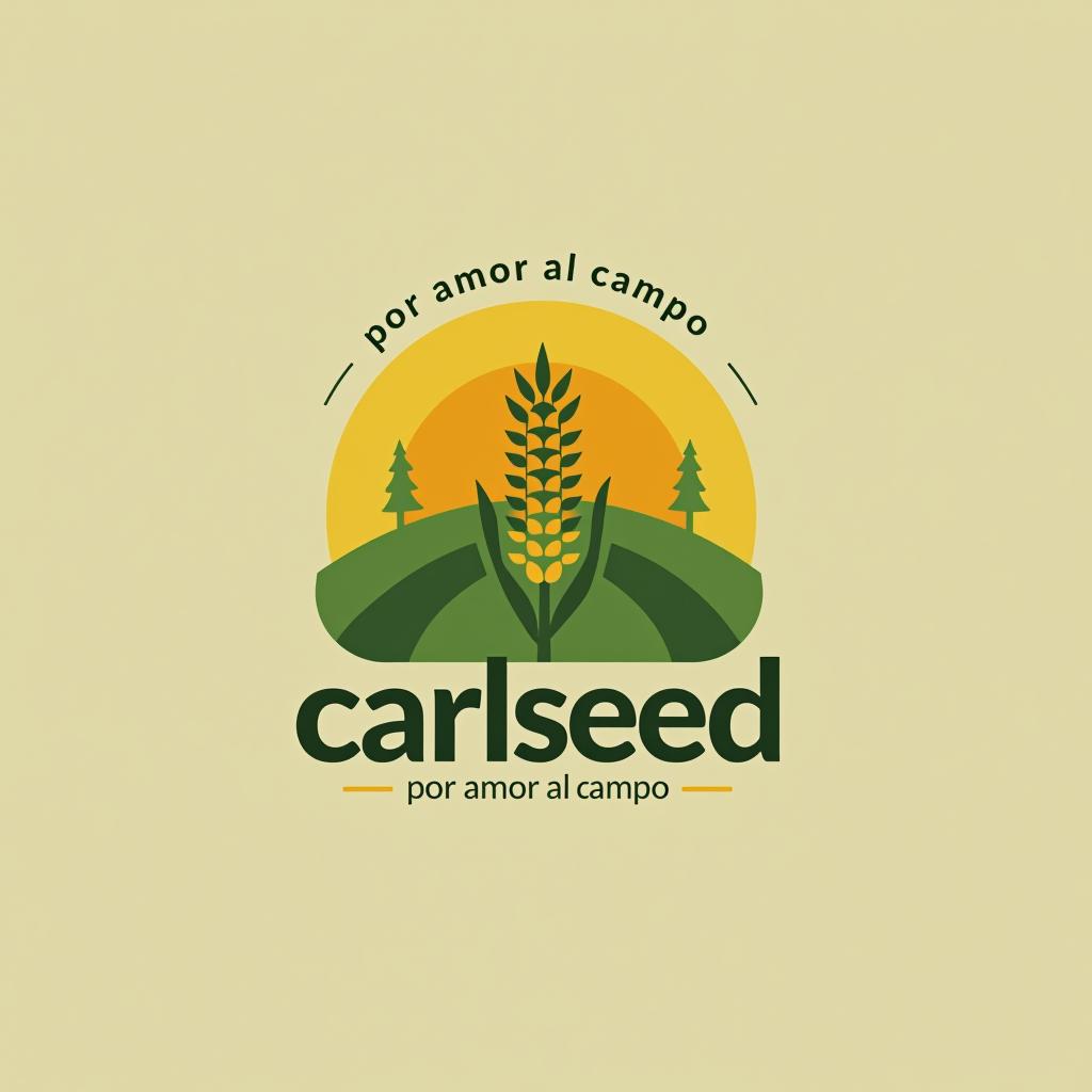  design a logo, in a minimalism style. logotipo de nombre “carlseed” con una planta de maíz. con eslogan “ por amor al campo” en colores verdes y naranjas , with the text 'carlseed'.