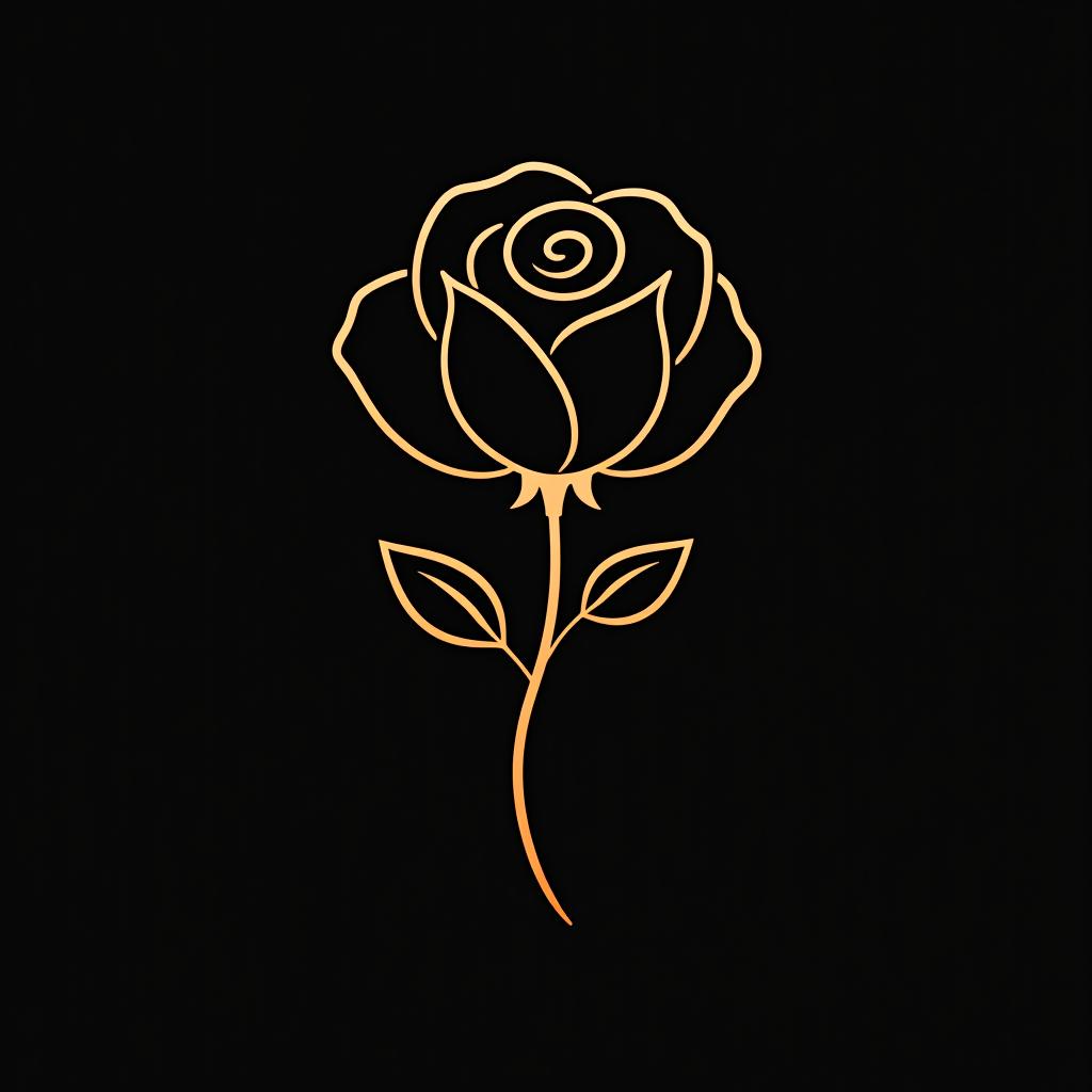  design a logo, minimal line logo of a rose, vector, gold lines and black background