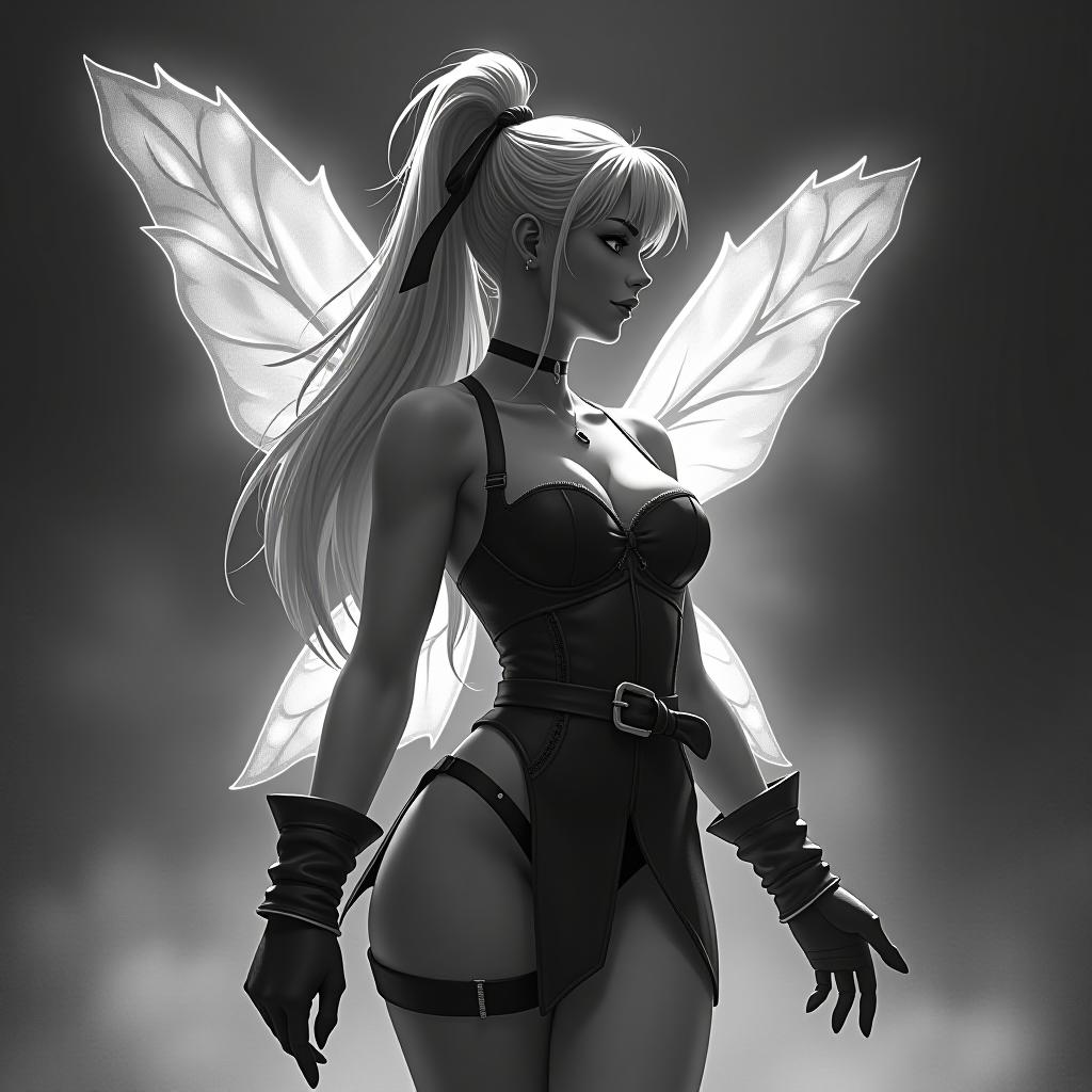  street fighter style black and white contour of fairy fairy, full growth . vibrant, dynamic, arcade, 2d fighting game, highly detailed, reminiscent of street fighter series hyperrealistic, full body, detailed clothing, highly detailed, cinematic lighting, stunningly beautiful, intricate, sharp focus, f/1. 8, 85mm, (centered image composition), (professionally color graded), ((bright soft diffused light)), volumetric fog, trending on instagram, trending on tumblr, HDR 4K, 8K