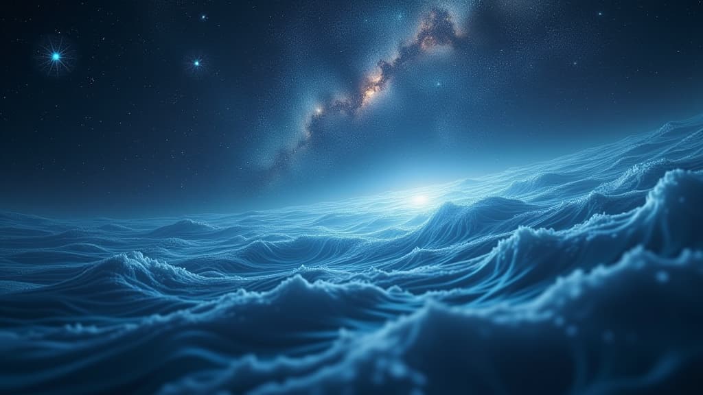  a deep space scene featuring a cosmic ocean with stars and galaxies swirling like currents. hyperrealistic, full body, detailed clothing, highly detailed, cinematic lighting, stunningly beautiful, intricate, sharp focus, f/1. 8, 85mm, (centered image composition), (professionally color graded), ((bright soft diffused light)), volumetric fog, trending on instagram, trending on tumblr, HDR 4K, 8K