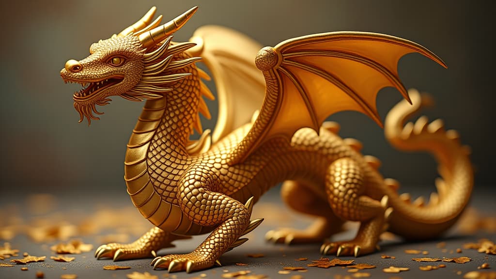  regal gold dragon with shimmering scales,