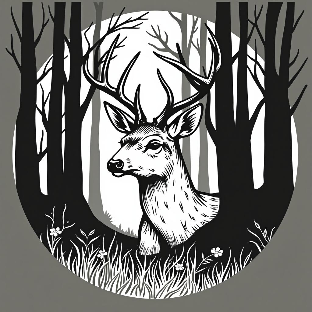  a deer in the woods .haley’s custom rings, (logo), elegant, chic, stylish, sophisticated, high fashion, modern serif font, monochrome, simple, iconic