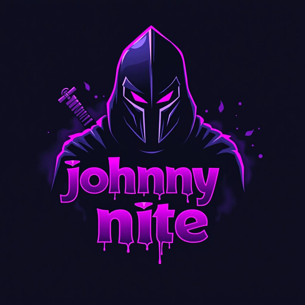  design a logo, in a realism style. knight black and purple graffiti, with the text 'johnny nite '.