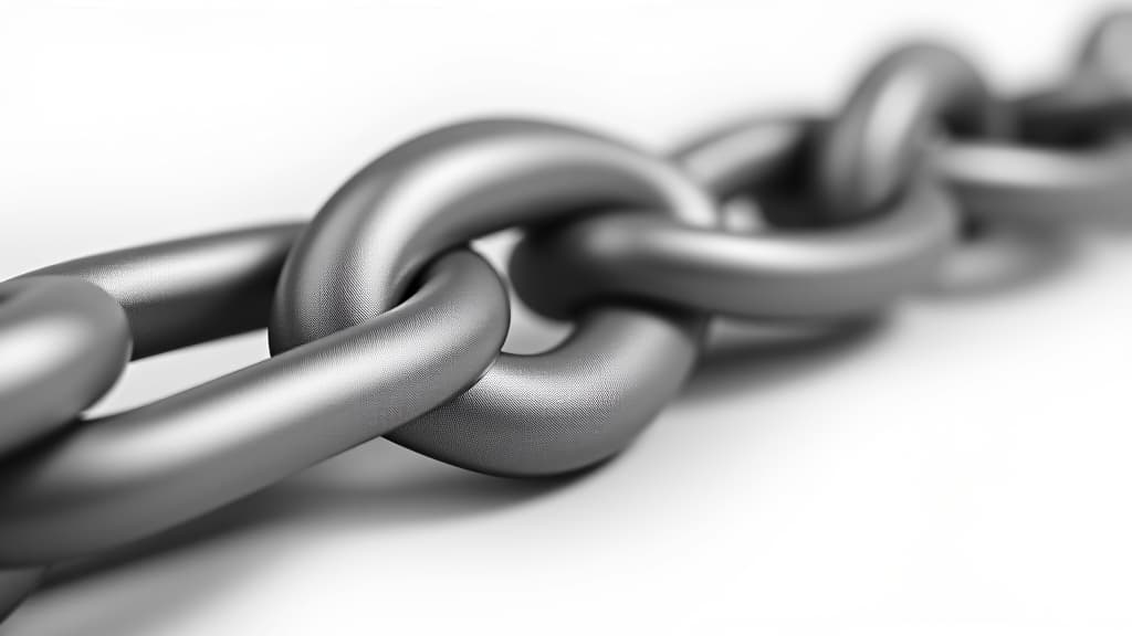  close up of metal chain links isolated on white background.