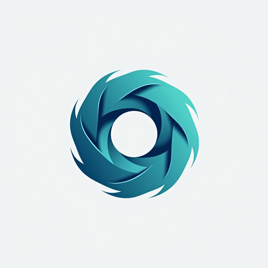  design a logo, a company logo with a circular vortex logo, clean beautiful design, simple, beautiful aesthetic, duotone blue and teal on white background, sharp, clean lines, hurricane