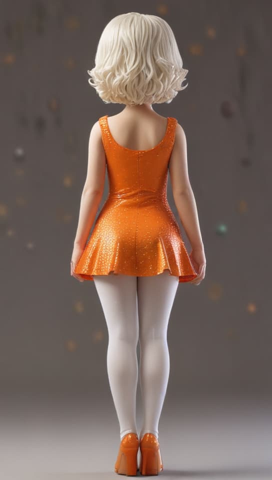 showing super sparkly white tights mini sparkly orange dress lisa simpson showing legs from the back , trending on art station, (detailed face), ((upper body)), (front view),(masterpiece:1.4),(photorealistic:1.4),(high resolution),(exquisitely detailed),(beautiful detailed light),(ultra_color),(perfect anatomy),best quality,ultra high definition,(cinematic light),<lora:ClothingAdjuster3:-0.5>