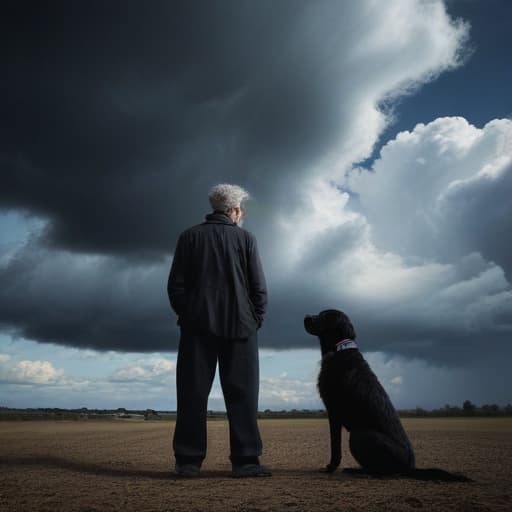 Black dog, awful clouds, mystery old man