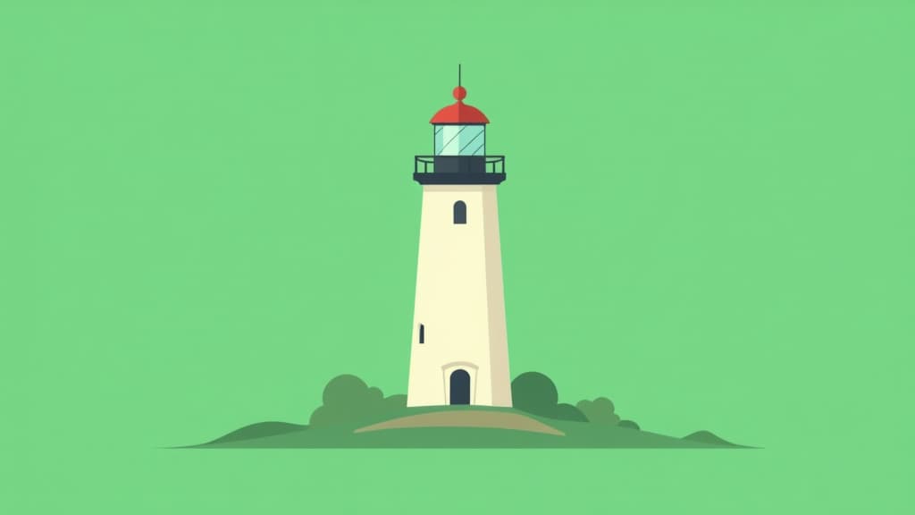  flat illustration, flaticon, (illustration:1.15), lighthouse minimalism icon outline vector illustration on green background ar 16:9, [cory loftis, strobist, pascal campion :: 0.2]