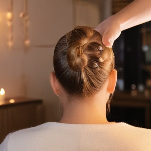 An image of a person receiving a scalp massage from a professional in a relaxing salon environment, warm lighting, detailed