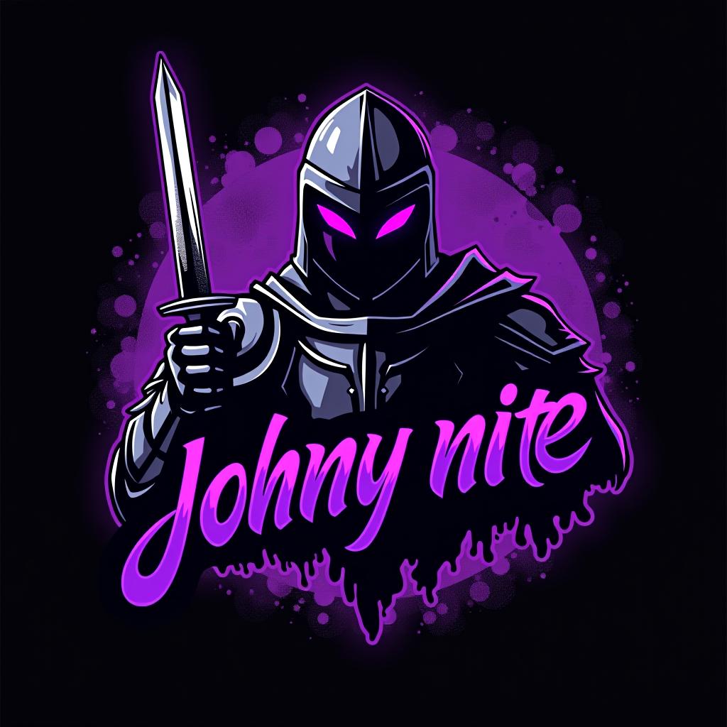  design a logo, in a realism style. knight black and purple graffiti, with the text 'johnny nite '.