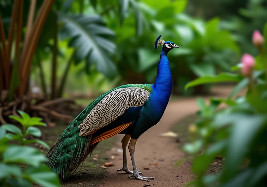  peacock in a tropical garden