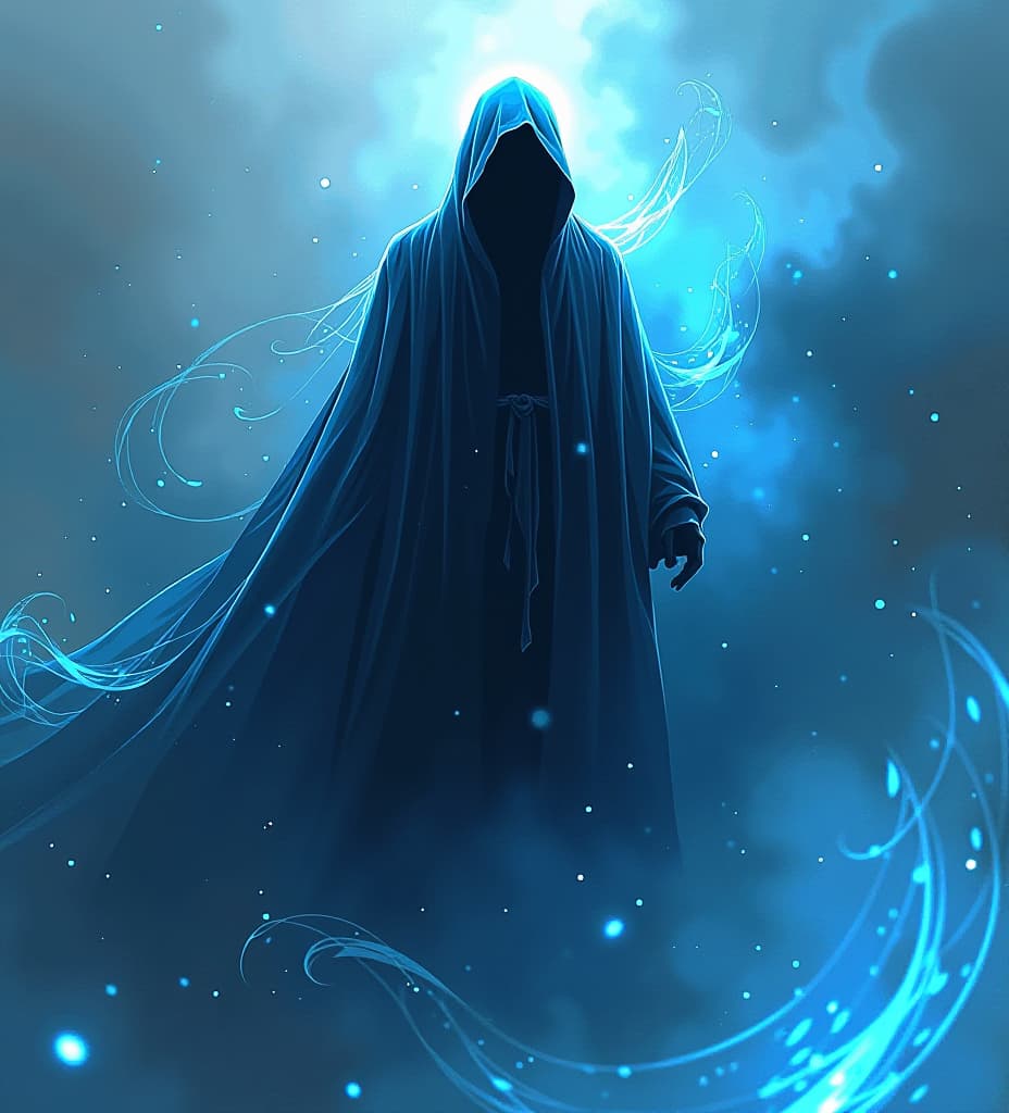  generate a artwprk like death dynamic shroud, colours blue, spirt