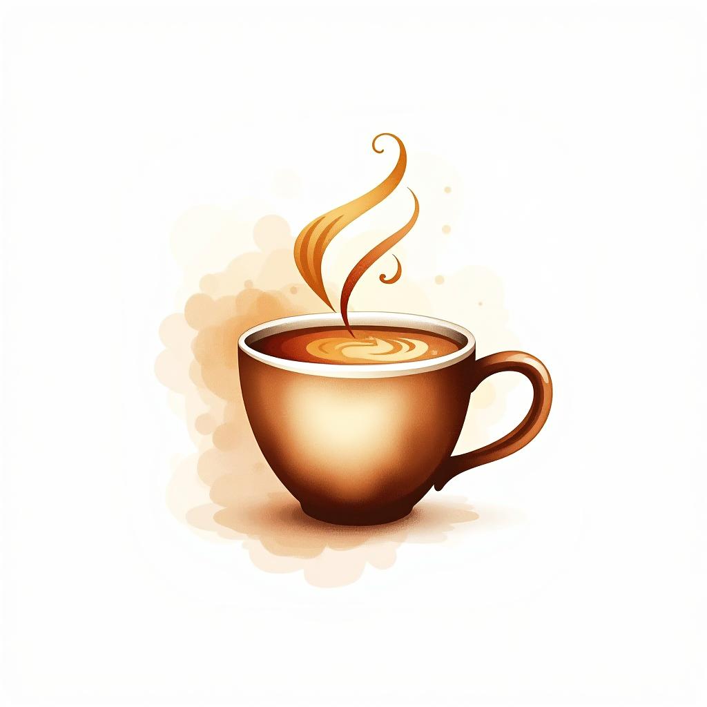  design a logo, watercolor style, logo of a coffee cup, brown gradient colors, white background