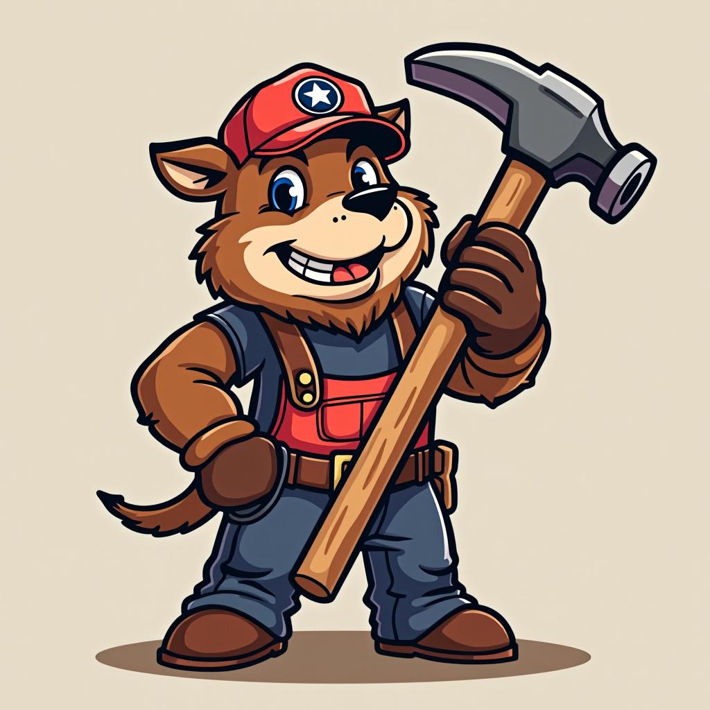  animal holding hammer, text 'avc handyman ', (logo:1.15), hq, hightly detailed, 4k