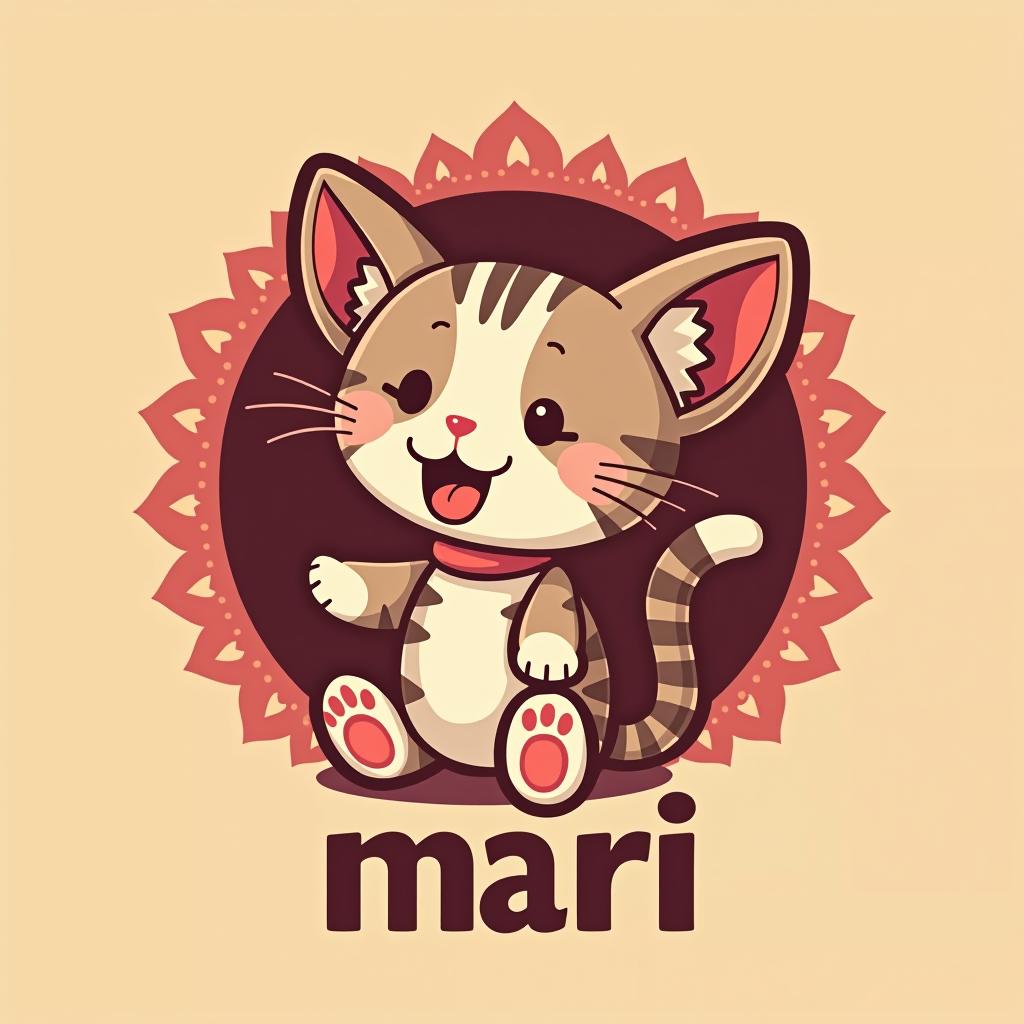  design a logo, gato jugando un hilo , with the text 'amigurumi mari'.