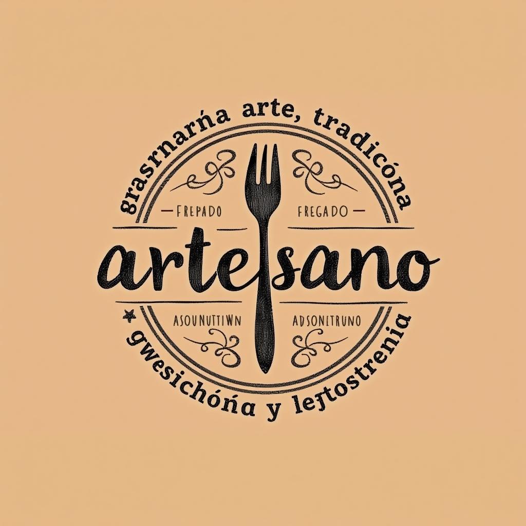  design a logo, in a pencil style. nombré de la marca “artesano” fondo con tonos claros, diseño elegante y simple con elementos de gastronomía y repostería , with the text 'gastronomía, arte, tradición y legado'.