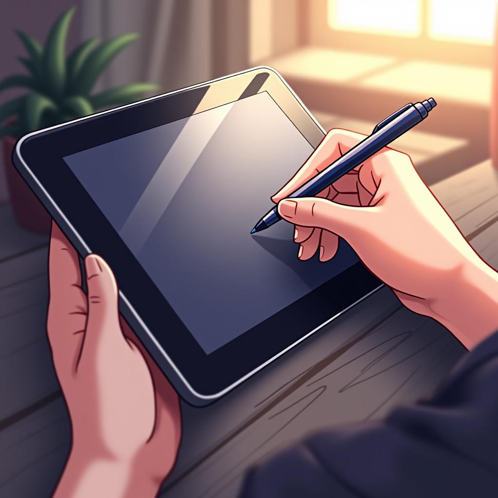  tablet with stylus, anime style.