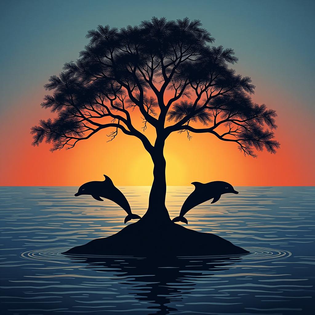  sea dolphins sunset family tree