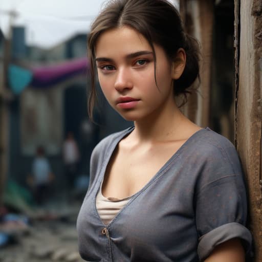 Beutiful Girl,, Slum clothes clothes, hyperrealistic