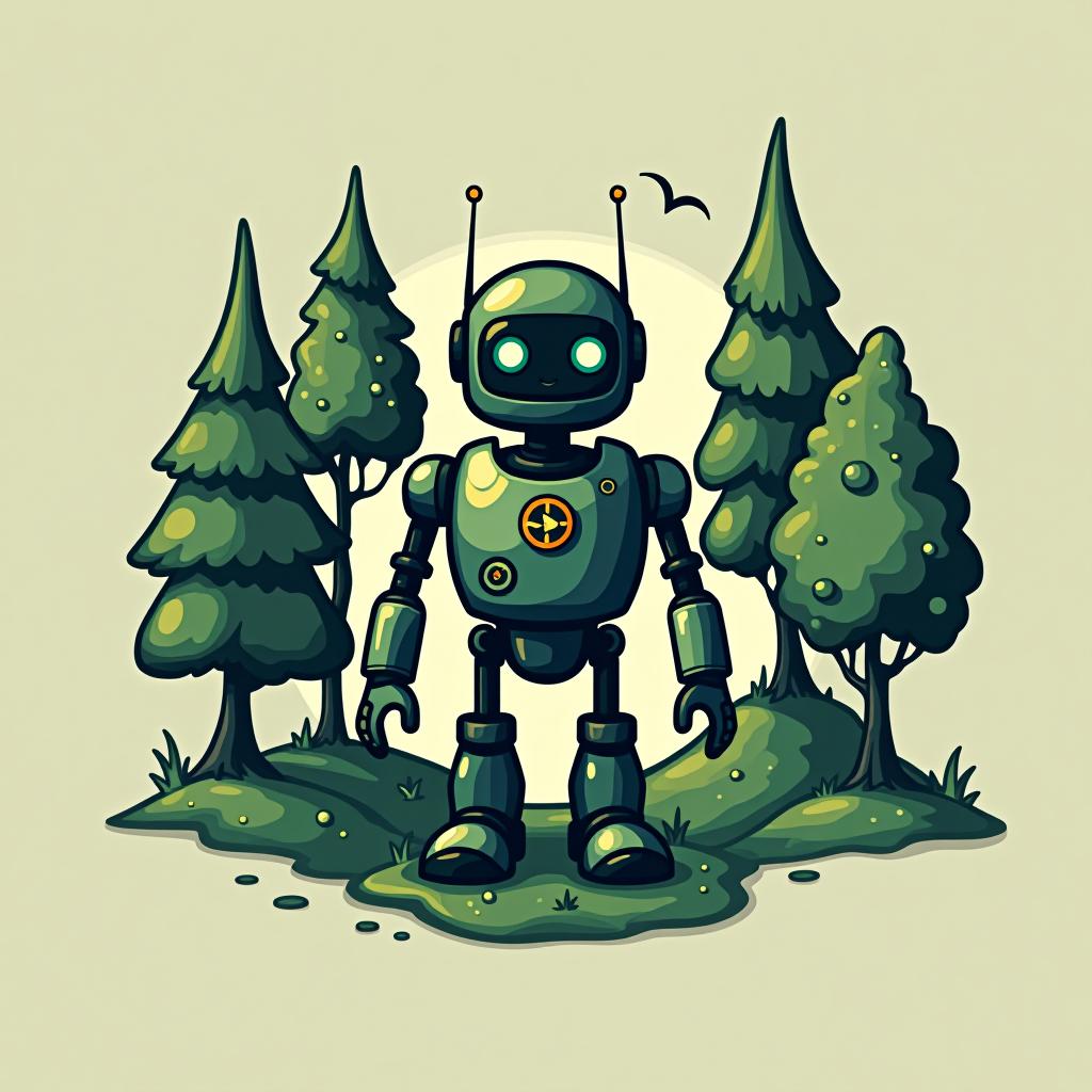  circle bushes logo using robot and trees for a tech company named "techo"