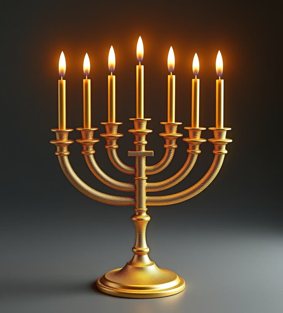  a beautiful shiny golden seven branch menorah made of seven golden crosses.