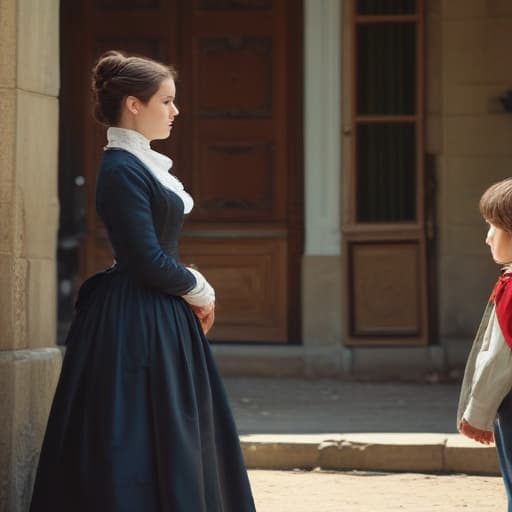 Stepmother being strict to boy in France 1800s in Cinematic style