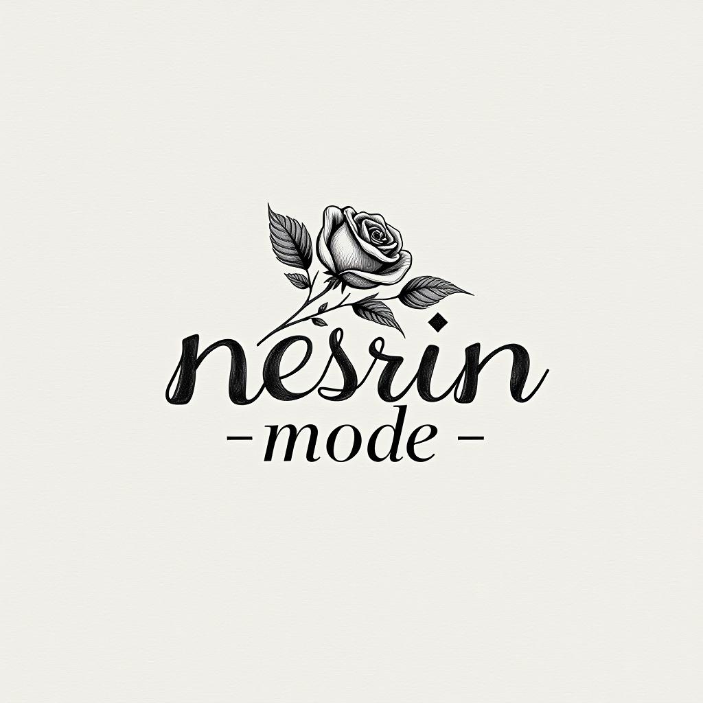  design a logo, in a pencil style. erstelle mir ein logo für ein kleider laden elegant schwarz und weiss mit dem namen und mit kleiner rose , with the text 'nesrin mode '.