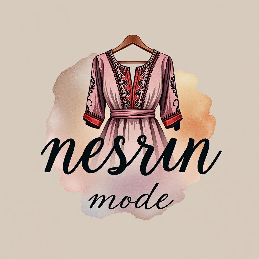  design a logo, in a watercolor style. erstelle mir ein logo für ein kleider laden elegant aber auffällig mit kleidern orientalisch , with the text 'nesrin mode '.