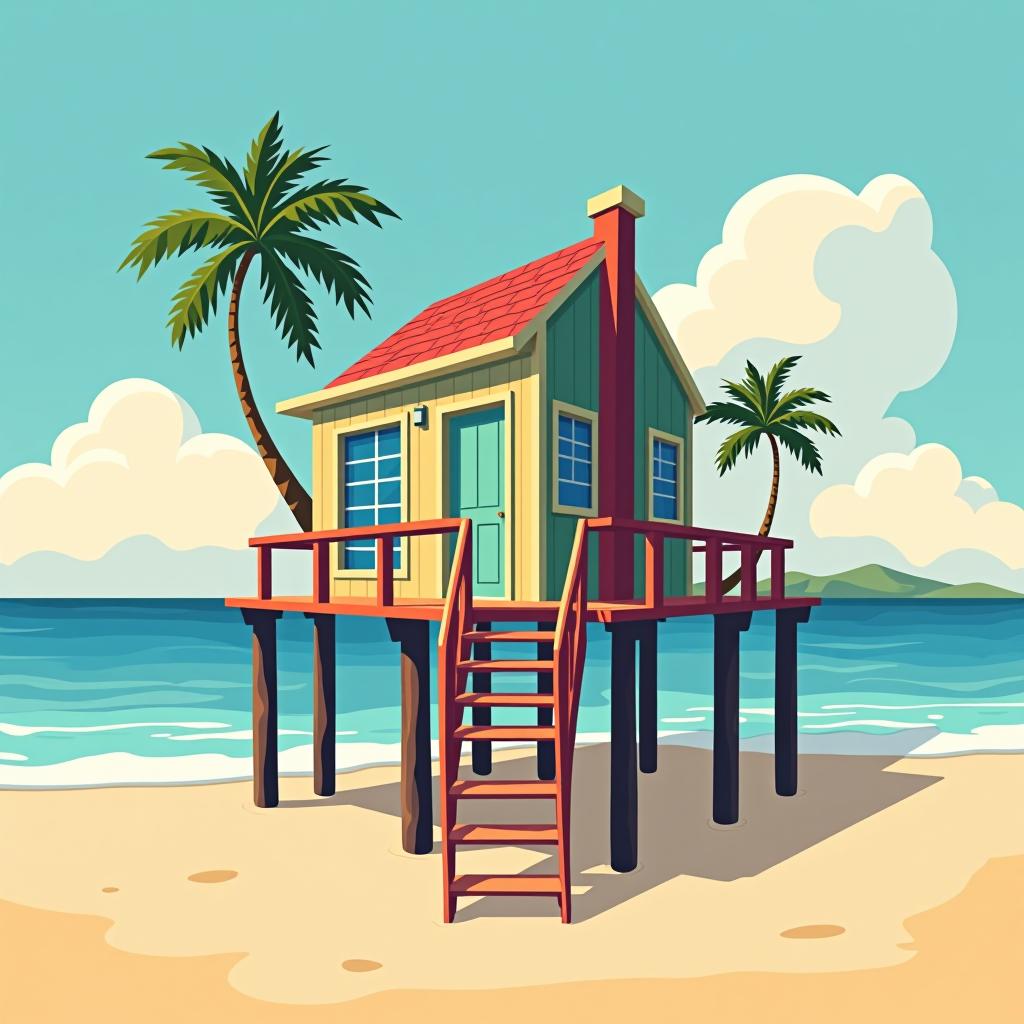  design a logo, a beautiful beach house on stilts