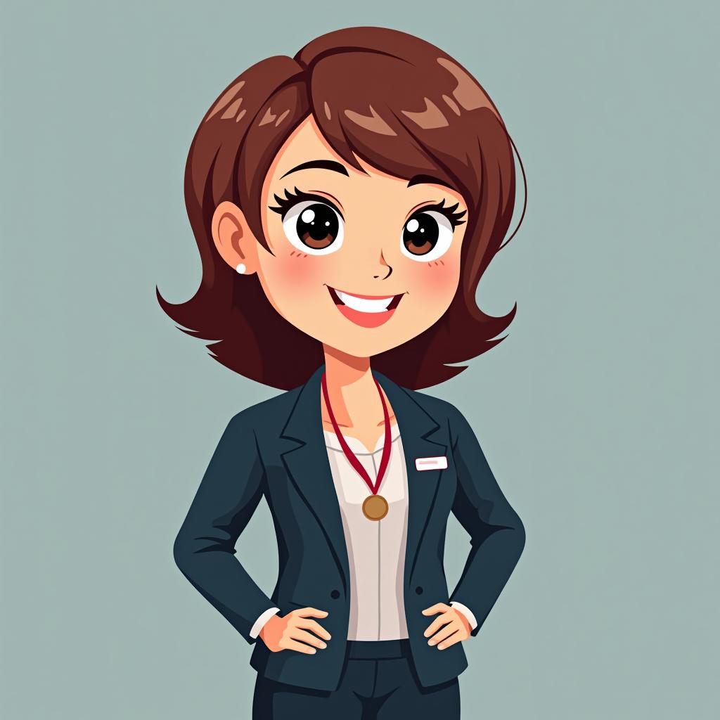  generate a cartoon teacher with a formal uniform.