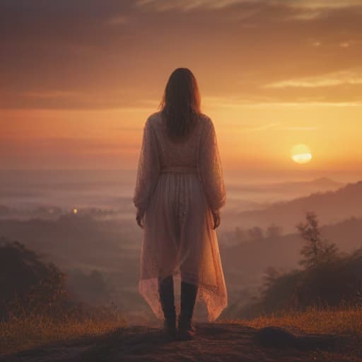 beautiful sunset hyperrealistic, full body, detailed clothing, highly detailed, cinematic lighting, stunningly beautiful, intricate, sharp focus, f/1. 8, 85mm, (centered image composition), (professionally color graded), ((bright soft diffused light)), volumetric fog, trending on instagram, trending on tumblr, HDR 4K, 8K