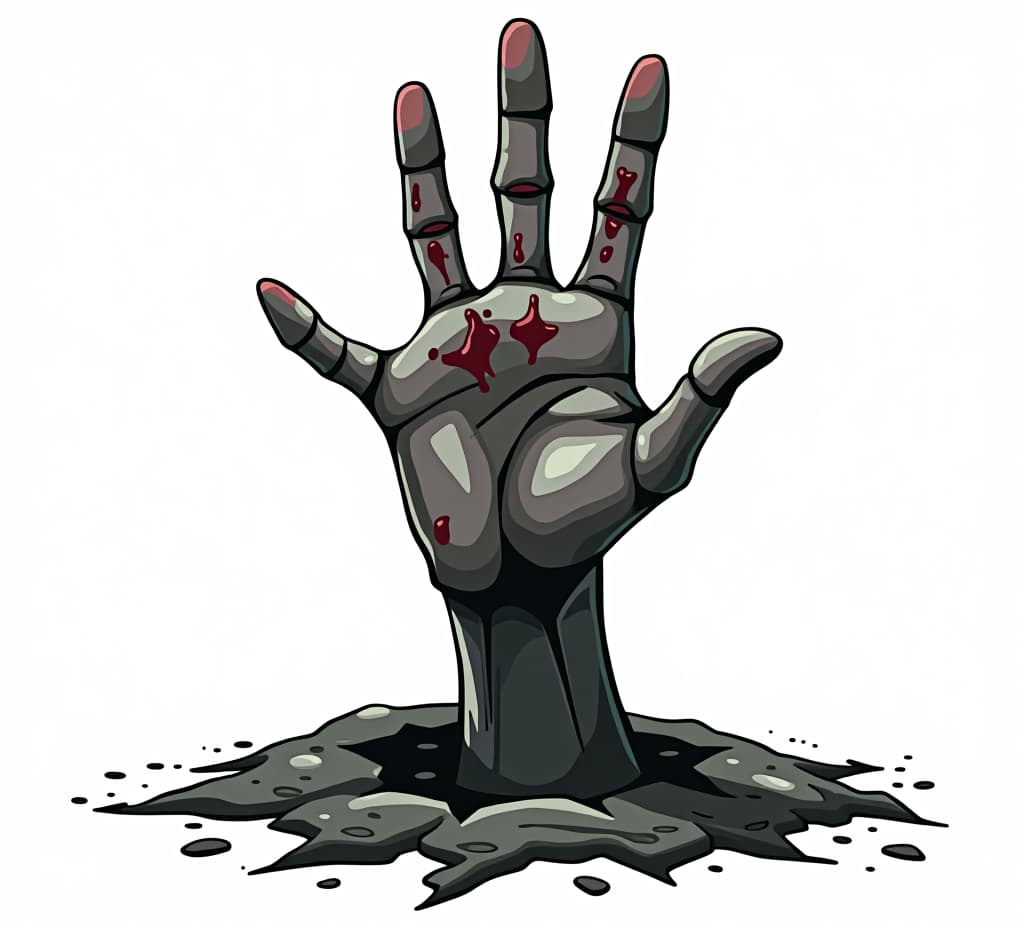  zombie hand coming out of the ground, png format isolated with white highlights,