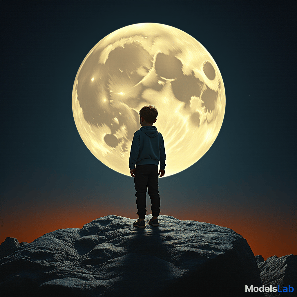  boy on the moon. in hyper realistic, photorealistic style