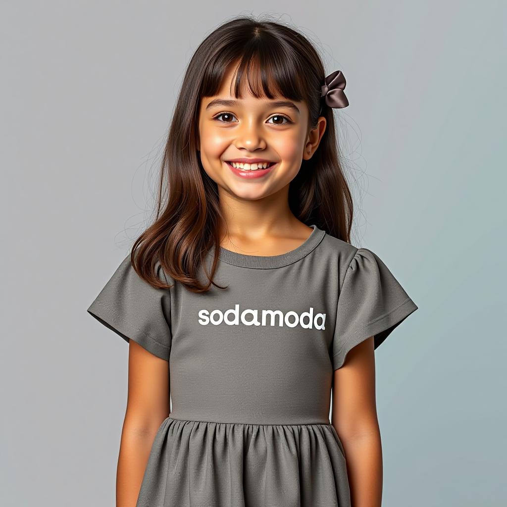  a girl in a dress with the sodamoda logo.