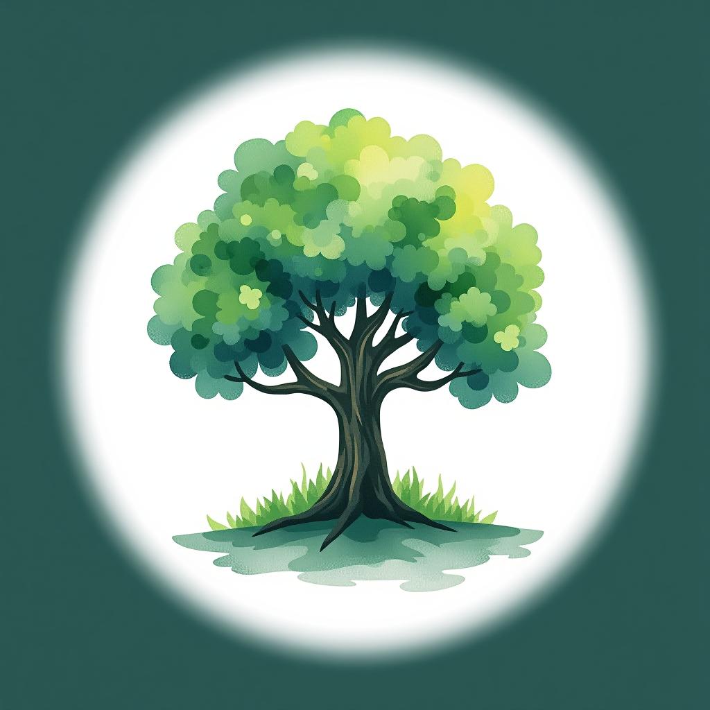  design a logo, watercolor style, logo of a tree, green and blue