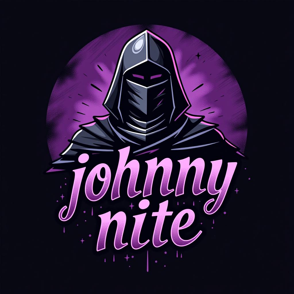  design a logo, in a surrealism style. knight black and purple graffiti, with the text 'johnny nite '.