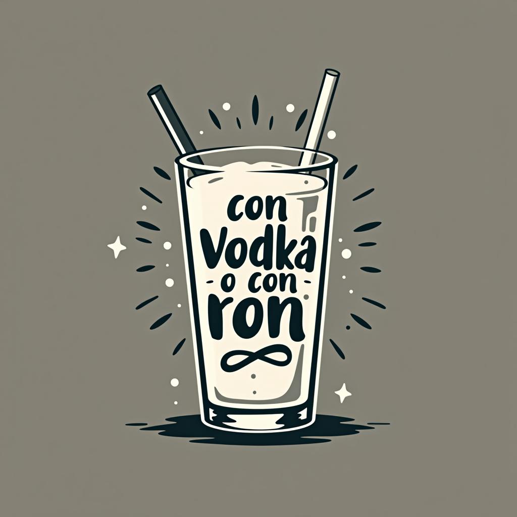  design a logo, un vaso de cubata de fiesta, with the text 'con vodka o con ron'.