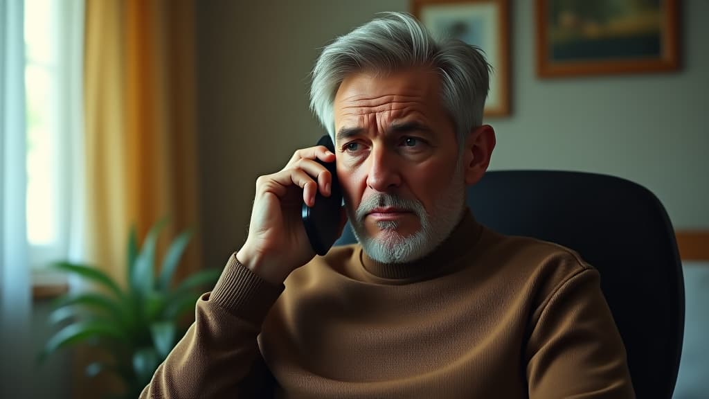  scenes about health and fitness, a worried family member on a phone call, showing concern over a loved one’s health. hyperrealistic, full body, detailed clothing, highly detailed, cinematic lighting, stunningly beautiful, intricate, sharp focus, f/1. 8, 85mm, (centered image composition), (professionally color graded), ((bright soft diffused light)), volumetric fog, trending on instagram, trending on tumblr, HDR 4K, 8K